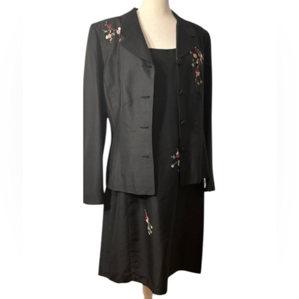 Tina Hagen L A SILK Vintage Dress Suit Embroidered Sz12 Formal Wedding guest